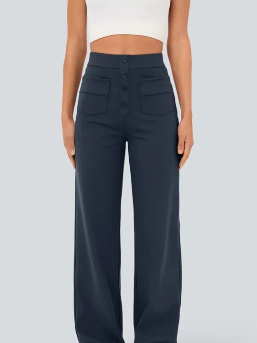 Halara DayStretch High Waisted Pockets Straight Leg Casual PantsMedium Navy